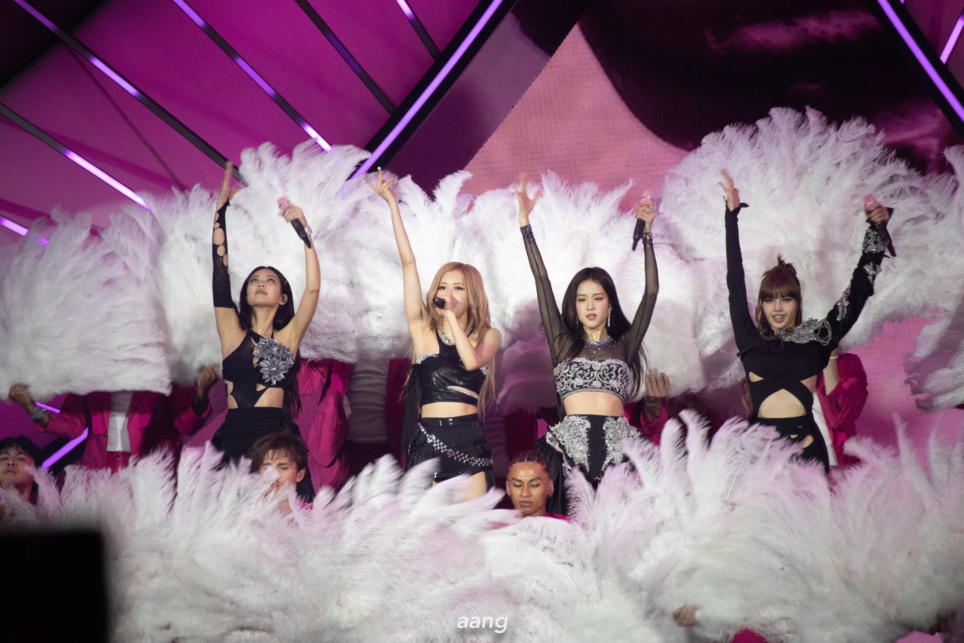Blackpink performing during their headlining set at Coachella in April 2023