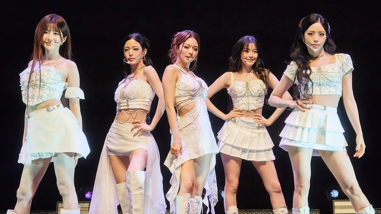 The five members of fromis_9 performing in Seattle in September 2025