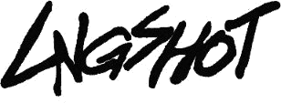 LNGSHOT handwritten white wordmark on black