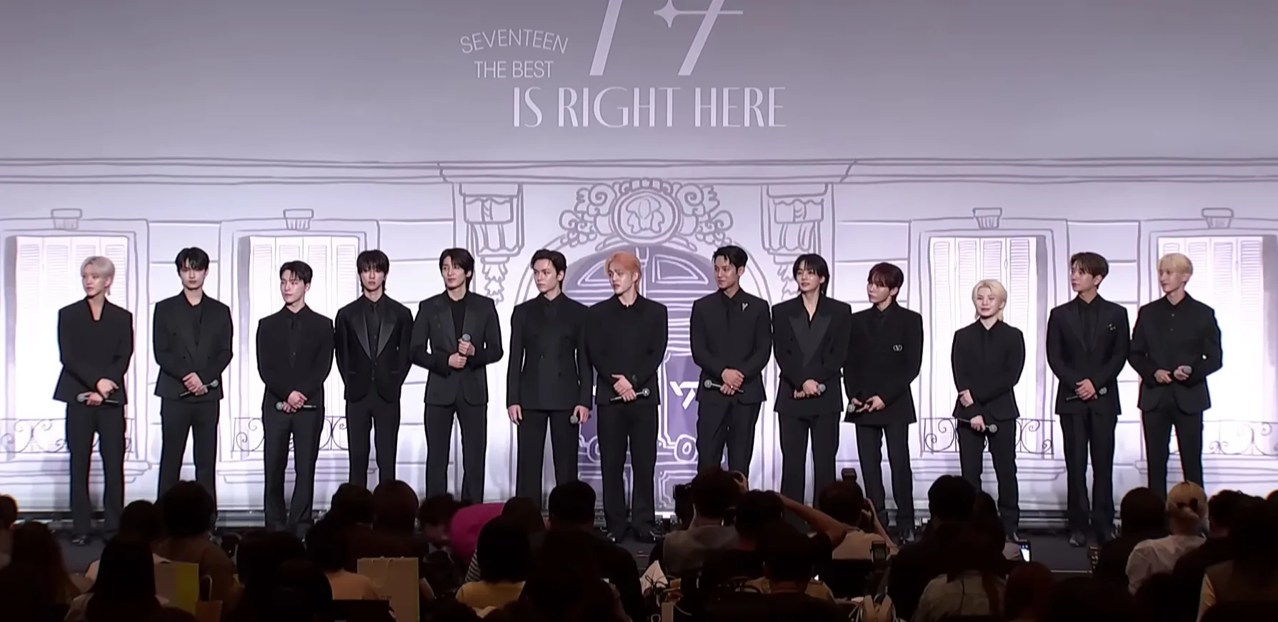 All thirteen SEVENTEEN members at the 17 Is Right Here press event in April 2024