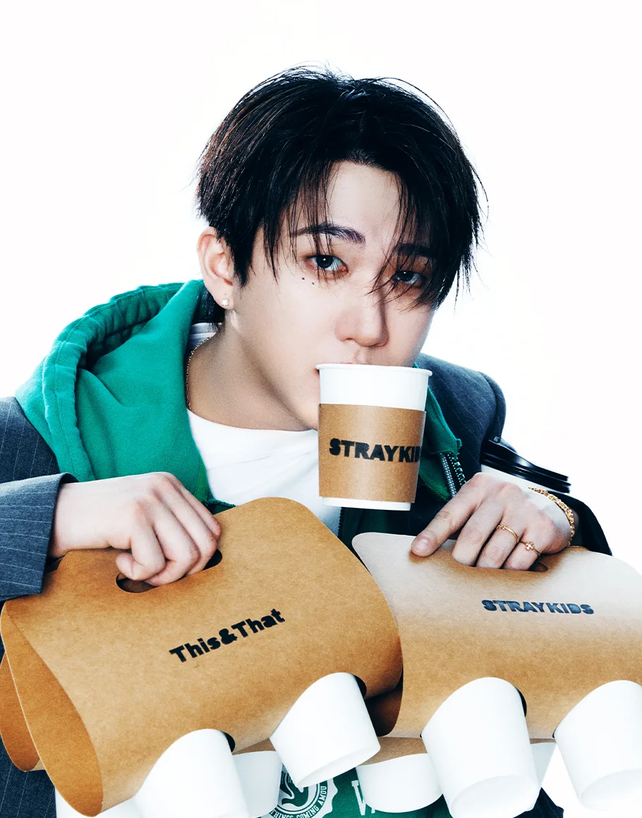Changbin of Stray Kids in an official JYP studio portrait