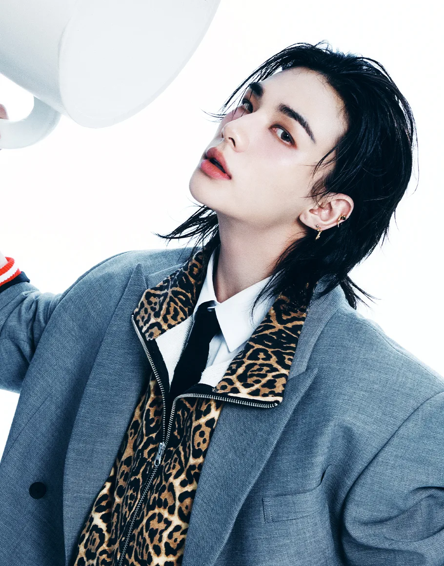Hyunjin of Stray Kids in an official JYP studio portrait