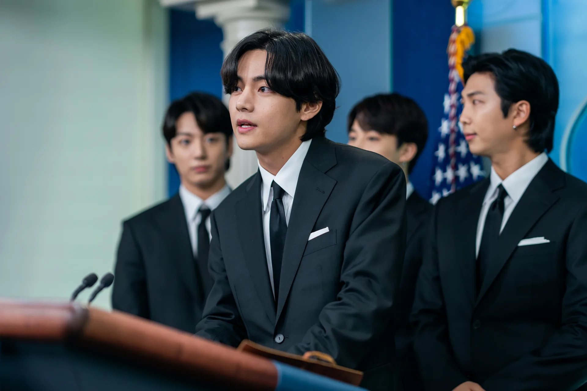 V of BTS during a White House press conference on May 31, 2022